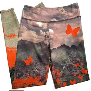 ONZIE LEGGINGS PANTS GRAY ORANGE GREEN ATHLETIC ACTIVE STRETCH SCENE Size XS